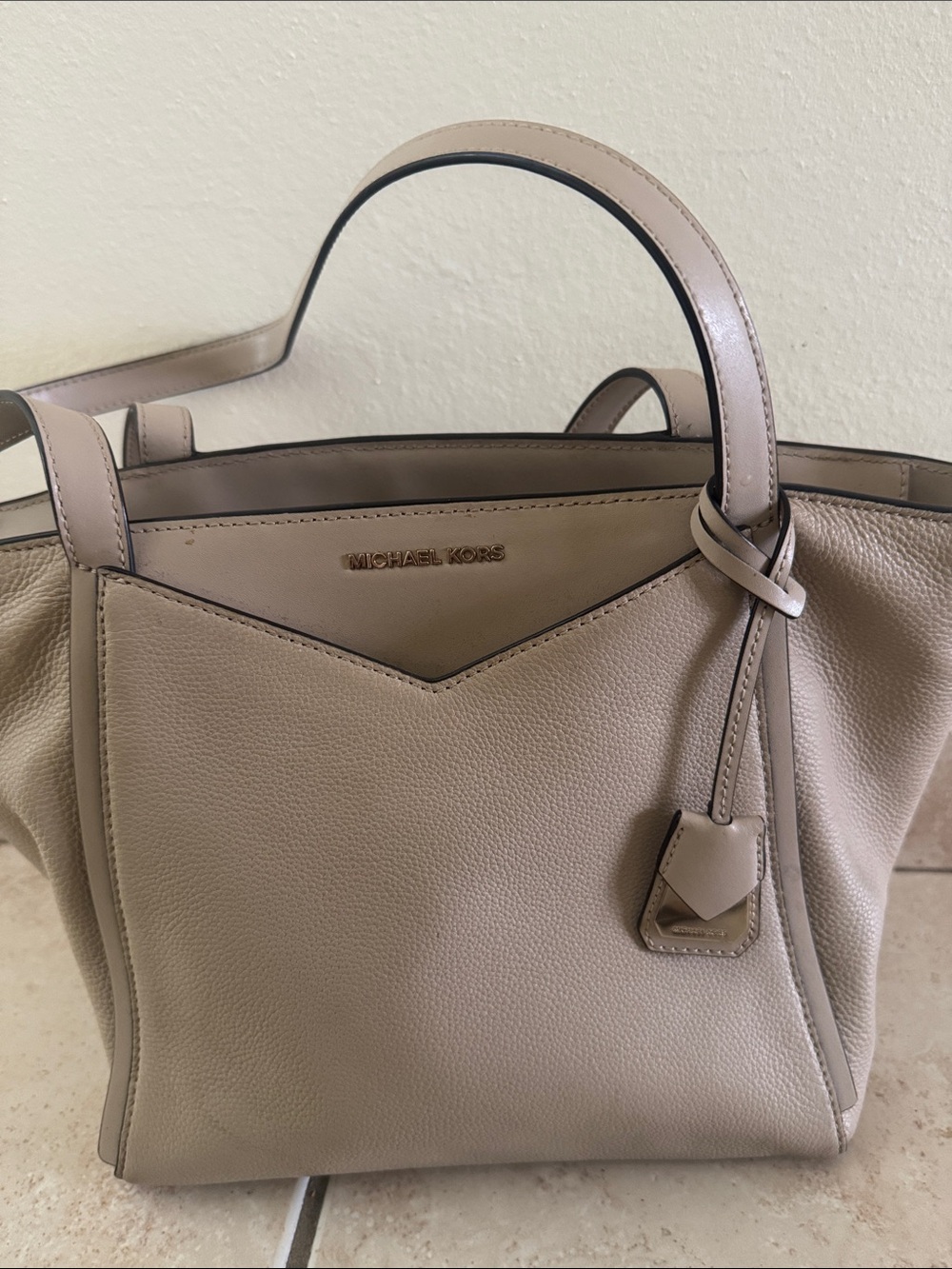 Michael Kors Taupe Leather Tote with Top Handles